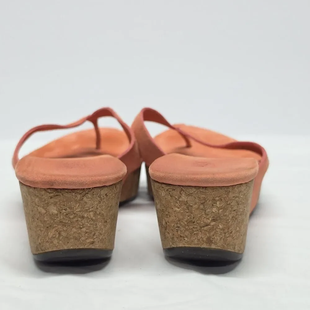 UGG Brook Cork Wedge Coral Orange Suede Thong Sandals Women's 7 Y2K Boho - Picture 9 of 11